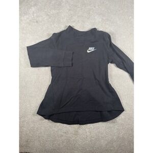 Nike Girls XL Sport Casual Mock neck pullover Flared sweater Black Silver Swoosh